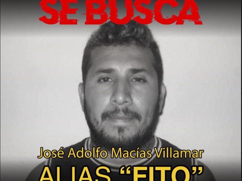 caption: This wanted poster posted on X by Ecuador's Ministry of Interior, Jan. 9, 2024, shows Adolfo Macías, alias Fito, the leader of Los Choneros gang.