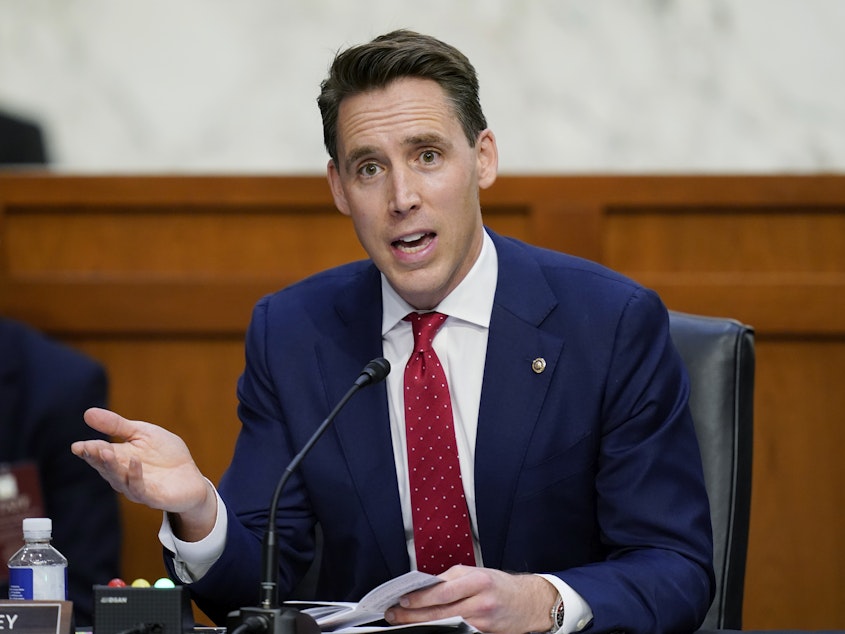 caption: Sen. Josh Hawley, R-Mo., is urging President Trump to veto any coronavirus aid bill that does not include direct payments.