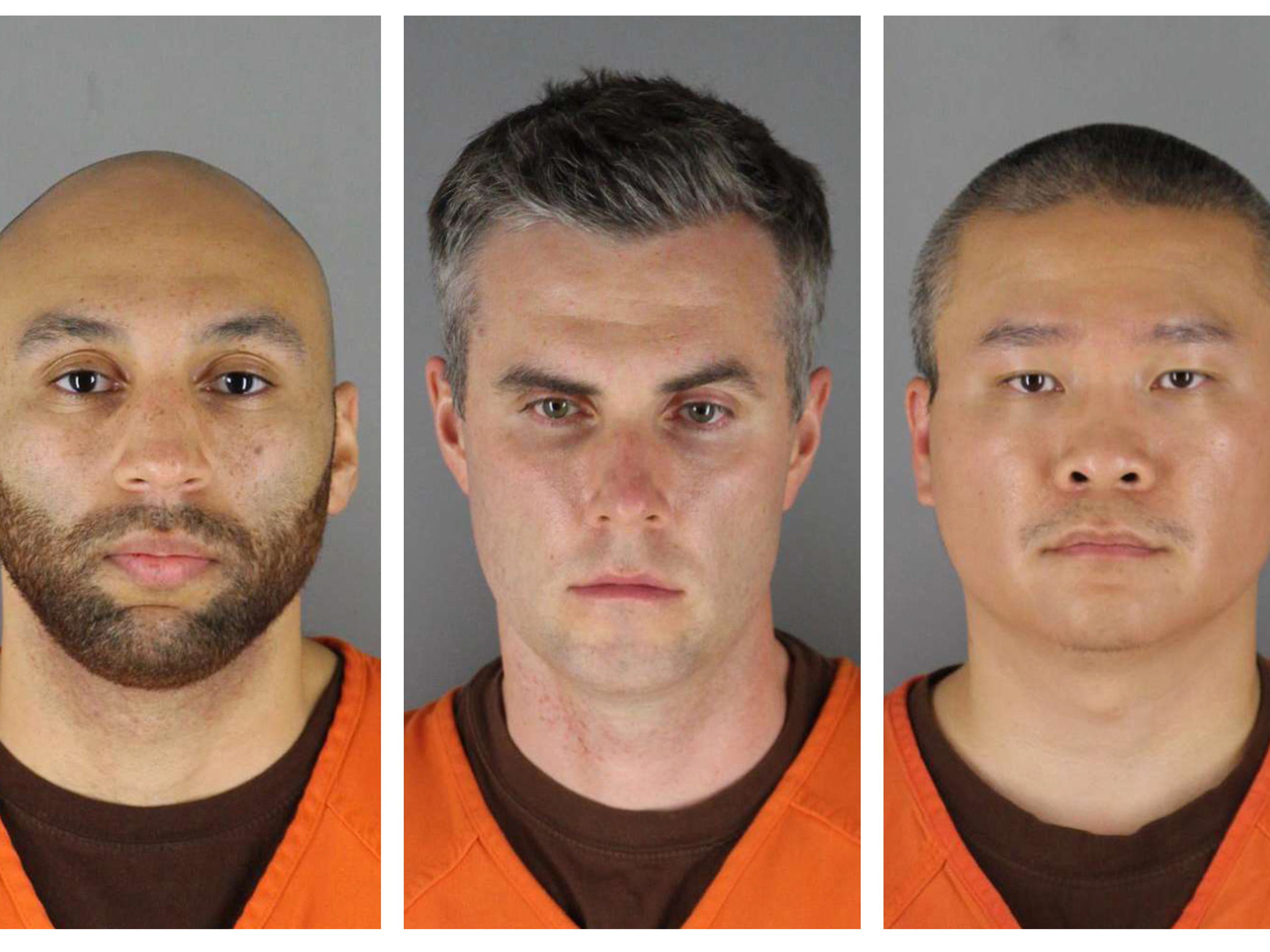 caption: Former Minneapolis police officers J. Alexander Kueng, Thomas Lane and Tou Thao (left to right) are set to go on trial in federal court charged with violating George Floyd's civil rights.
