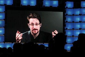 caption: A federal court is ordering ex-National Security Agency contractor Edward Snowden, seen here in Nov. 2019, to pay more then $5 million in profits and royalties from his 2019 memoir <em></em>and speeches.