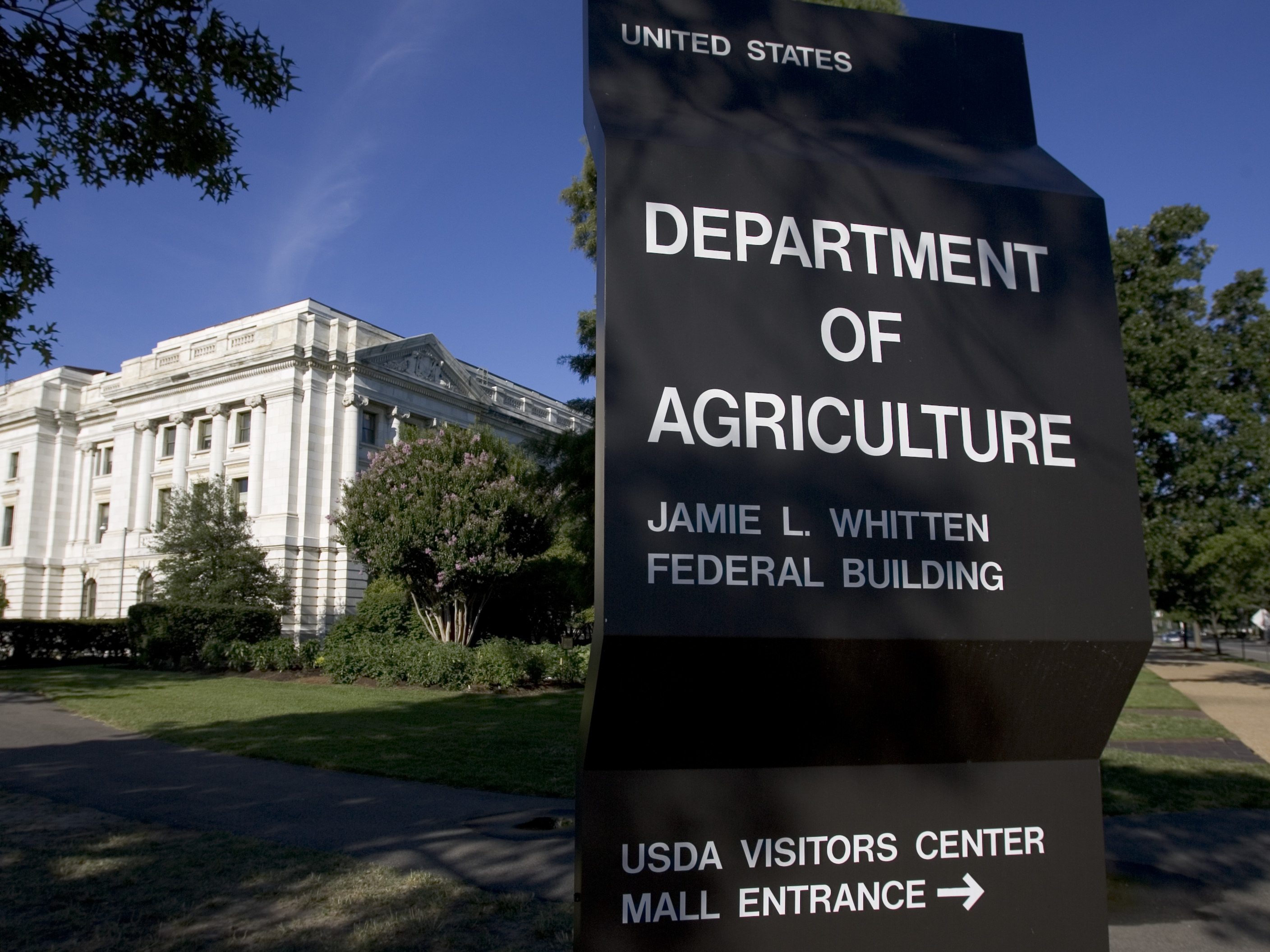 caption: The U.S. Department of Agriculture building is shown in Washington, D.C.