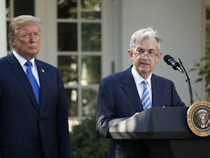 caption: President Trump nominated Jerome Powell as Federal Reserve chairman, but the president has often criticized Powell over Fed policy.