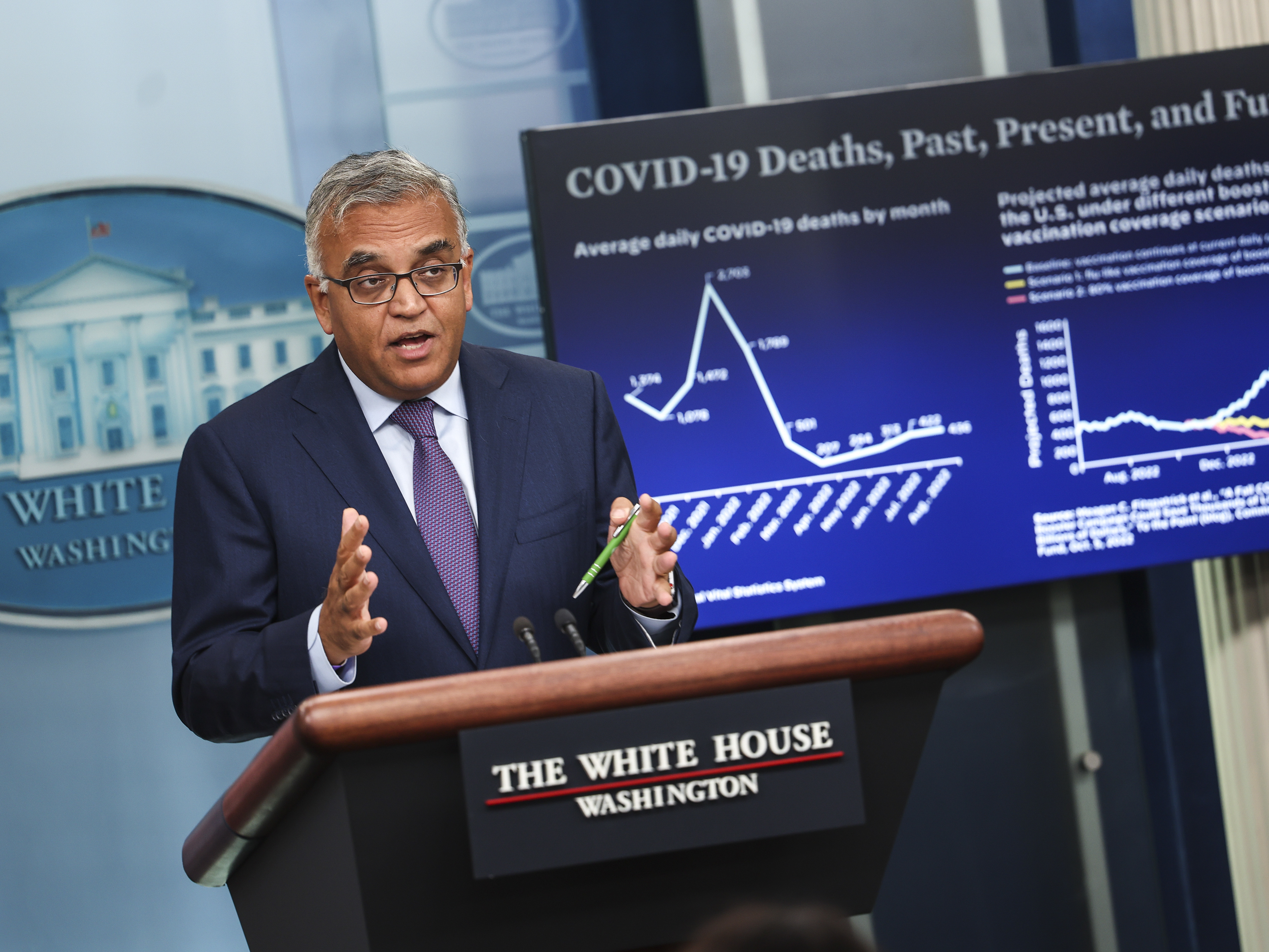 caption: White House COVID-19 Response Coordinator Dr. Ashish Jha speaks at the daily press briefing at the White House this week.