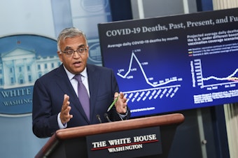 caption: White House COVID-19 Response Coordinator Dr. Ashish Jha speaks at the daily press briefing at the White House this week.