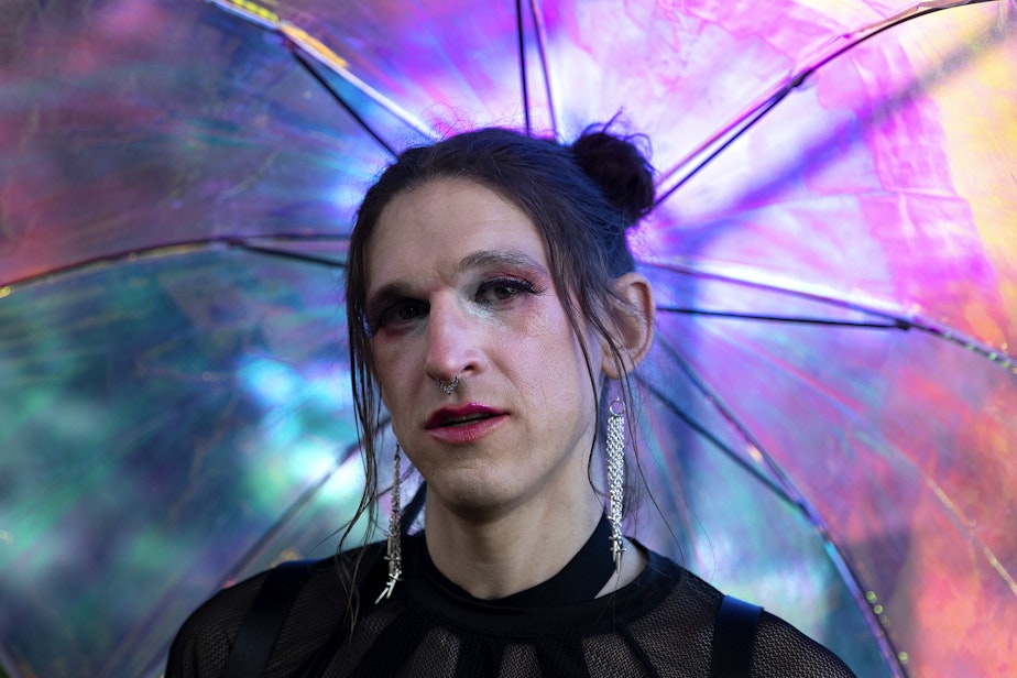 caption: Rivka Clifton, 34, is portrayed during Trans Pride Seattle on Friday, June 23, 2023, at Volunteer Park in Seattle.