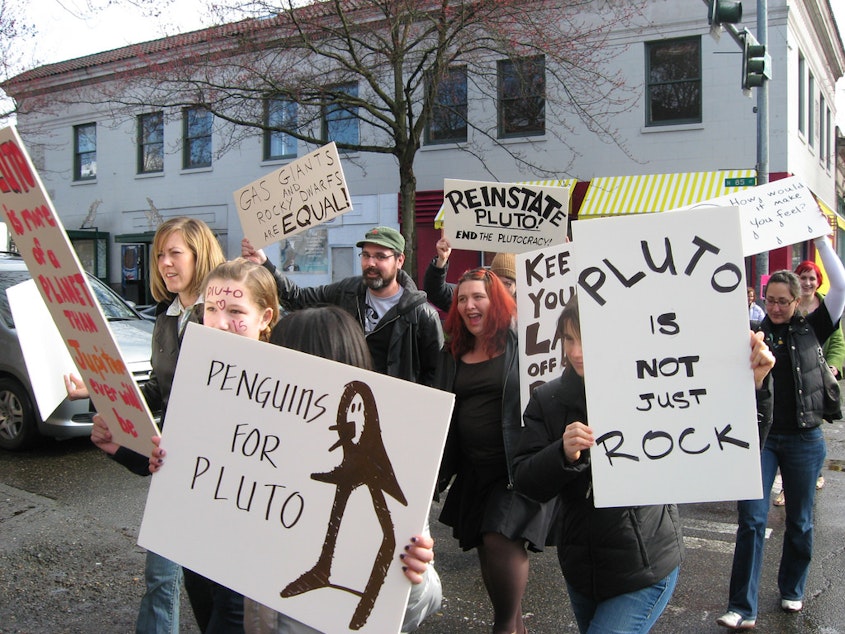 caption: A 2008 photo from the Pluto is a planet protest in Greenwood.
