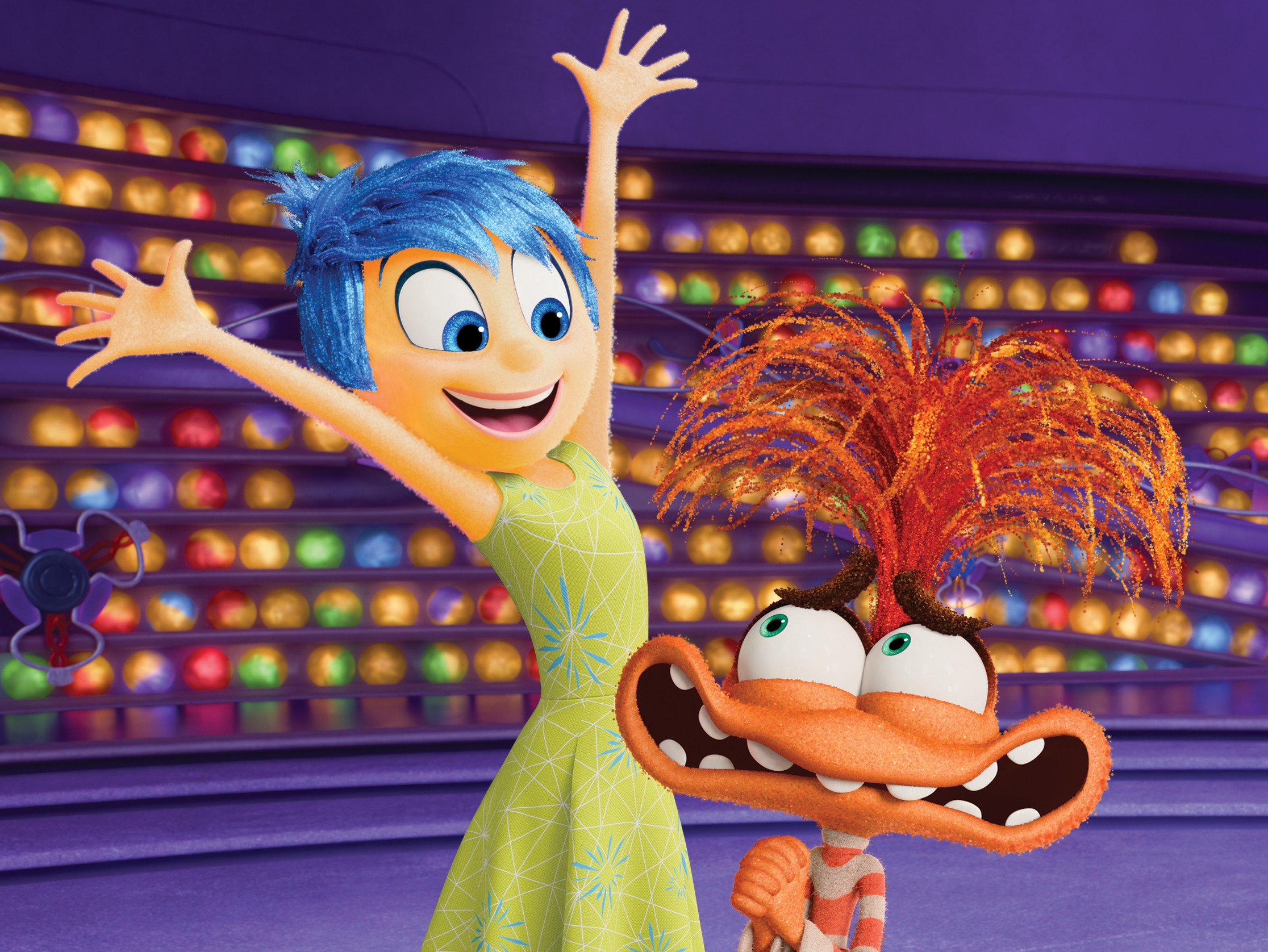caption: Joy and Anxiety (voiced by Amy Poehler and Maya Hawke) meet in Riley's head in <em>Inside Out 2.</em>