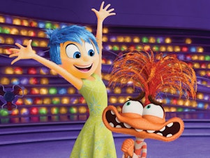 caption: Joy and Anxiety (voiced by Amy Poehler and Maya Hawke) meet in Riley's head in <em>Inside Out 2.</em>