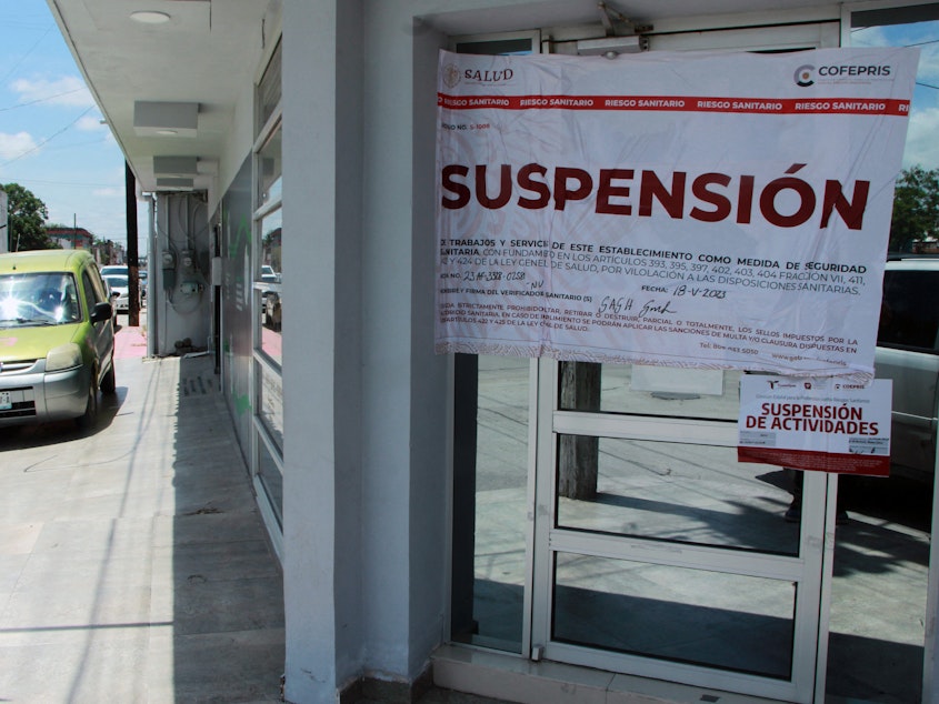 caption: Mexican health authorities suspended operation at this medical clinic in Matamoros, Tamaulipas after reports that a number of cosmetic surgery patients were exposed to a potentially deadly fungal meningitis. Twelve patients with probable or confirmed cases died.