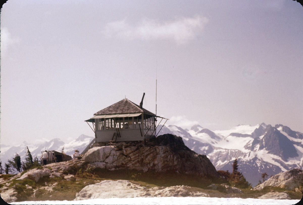 caption: The fire lookout at Sourdough Mountain in 1956. Poet Gary Snyder worked at this station in the summer of 1953. Author Jack Kerouac wrote about it in his book "Dharma Bums."