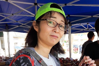 caption: Chef Mutsuko Soma at the University District farmer's market.  