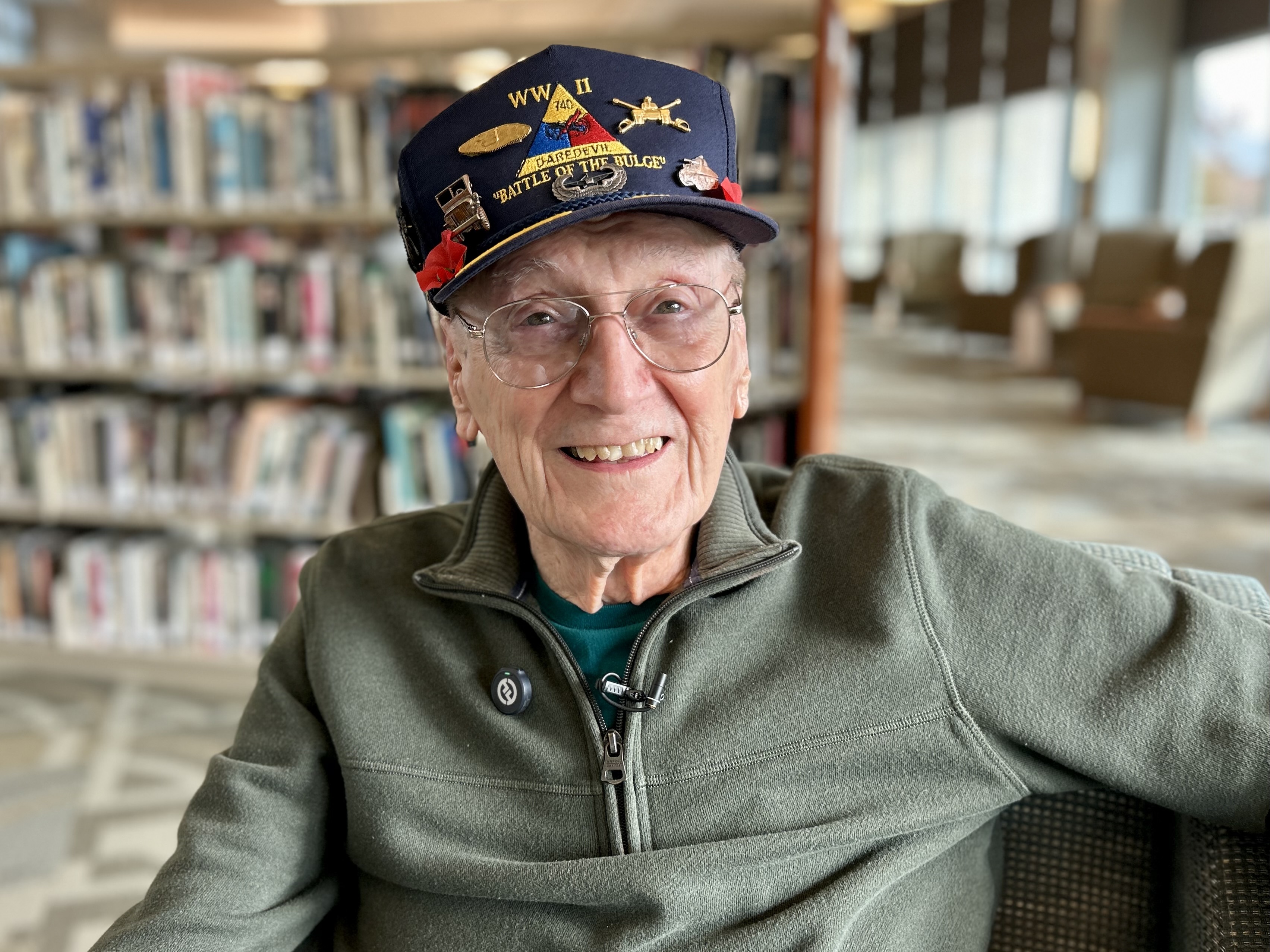 caption: Harry Miller, a veteran of the Army and Air Force, is pictured in the library of the Armed Forces Retirement Home in Washington, D.C.