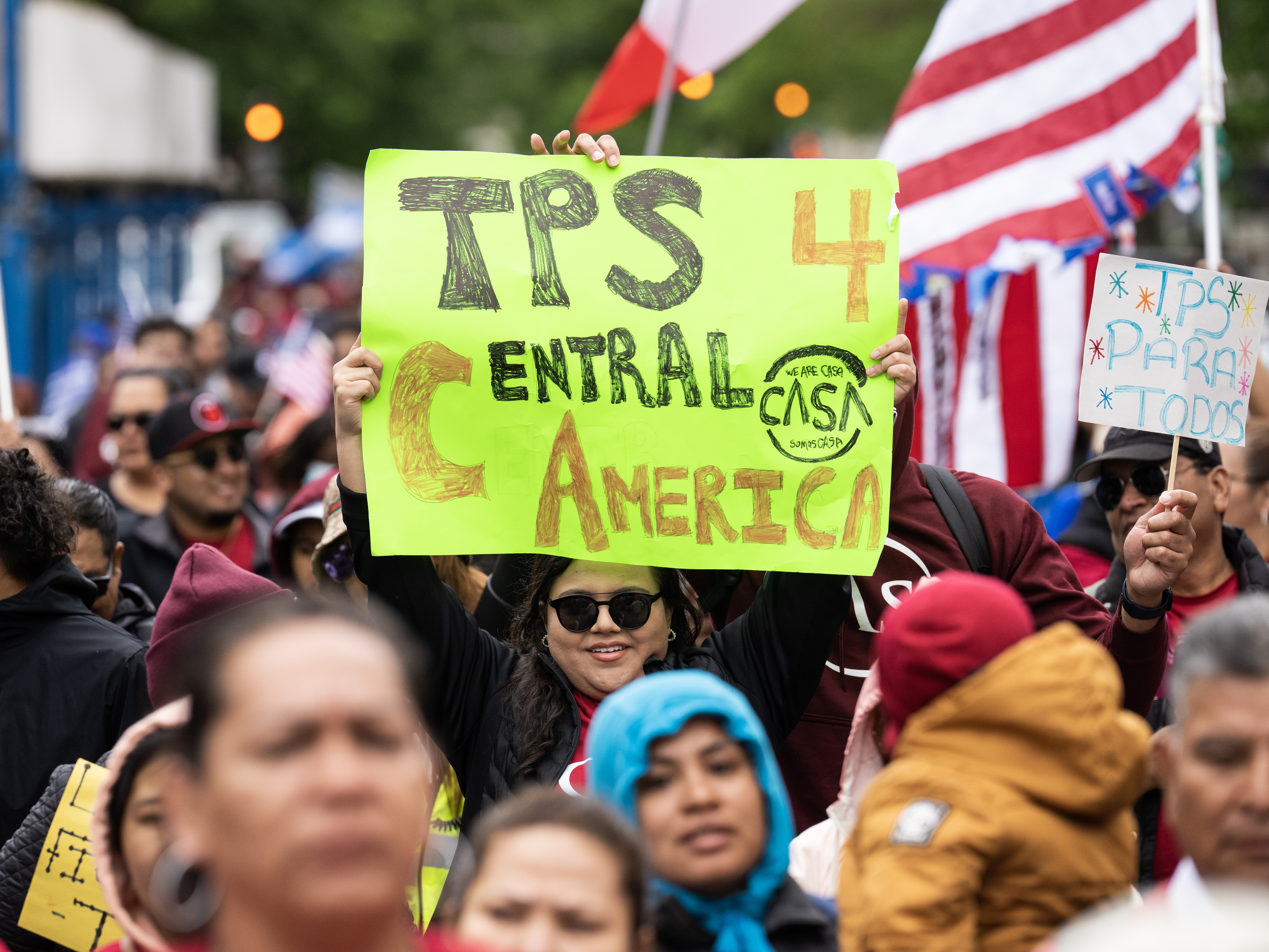 caption: Demonstrators march in Washington, D.C. to demand Temporary Protected Status for Nicaragua, Honduras, Guatemala, and El Salvador on May 1, 2023.