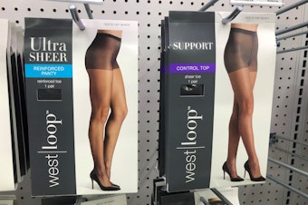 caption: Shapewear undergarments hang on display at Walgreens. Fajas are similar products with Spanx-like features that constrict and body-shape.