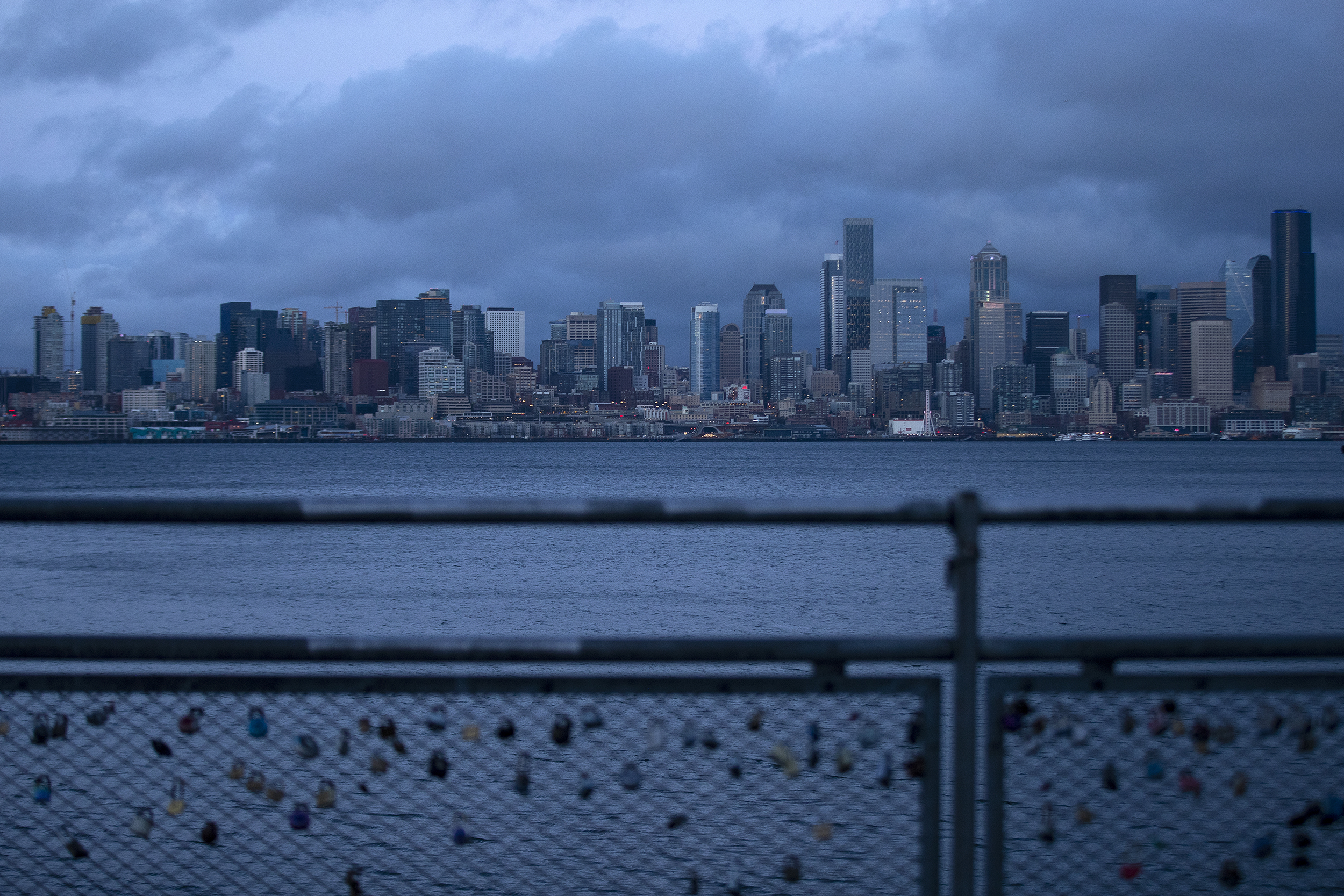caption: Downtown Seattle is shown as the sun goes down on Sunday, February 23, 2025.