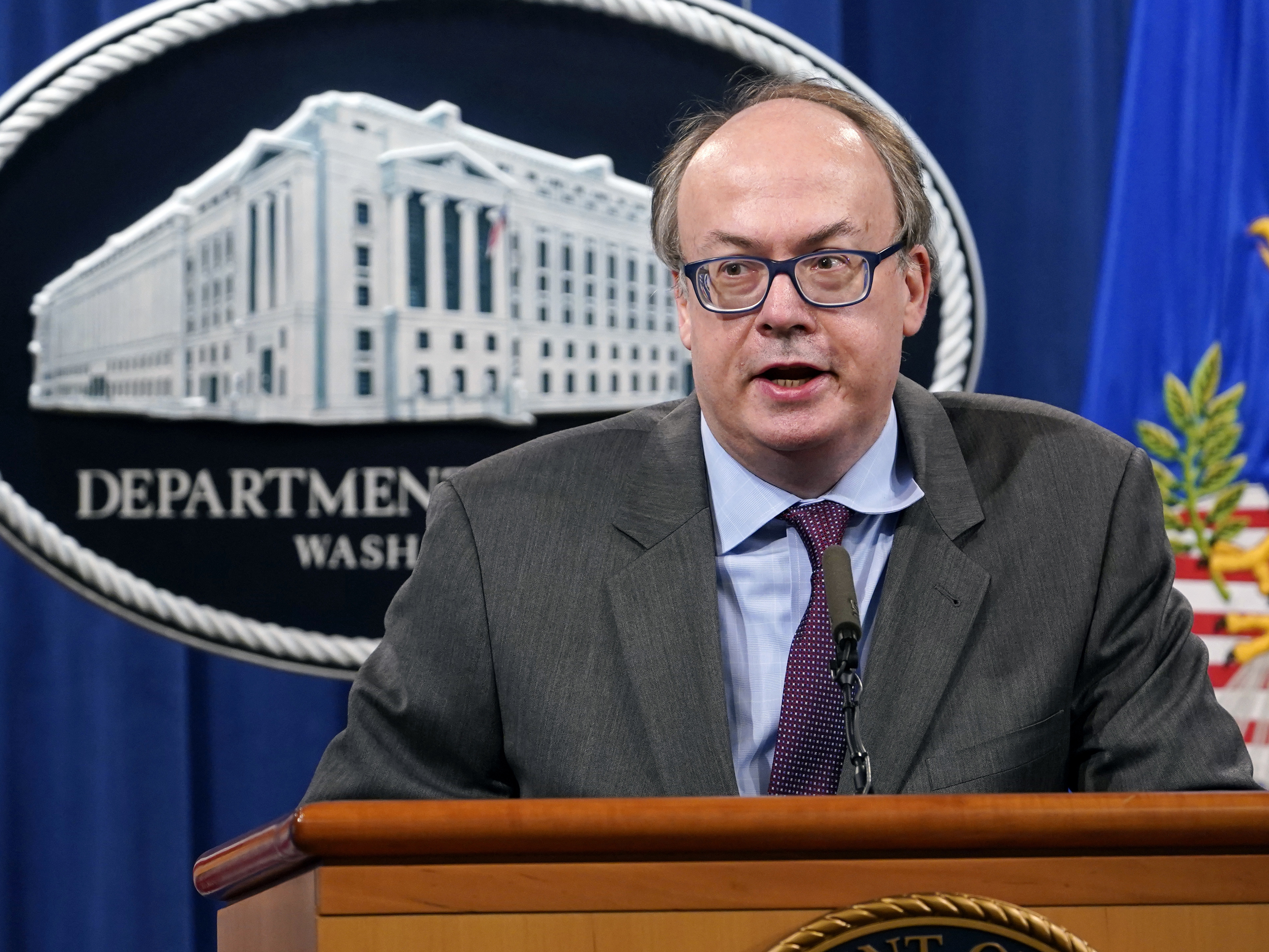 caption: In this Sept. 14, 2020, file photo, Jeff Clark, then-Assistant Attorney General for the Environment and Natural Resources Division, speaks during a news conference at the Justice Department in Washington.