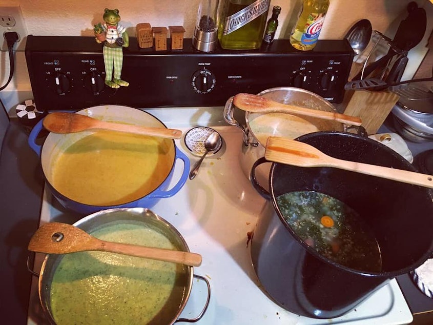 caption: Some people make soup one pot at a time. Not Kathryn Louise Greaser likes to make four at once.