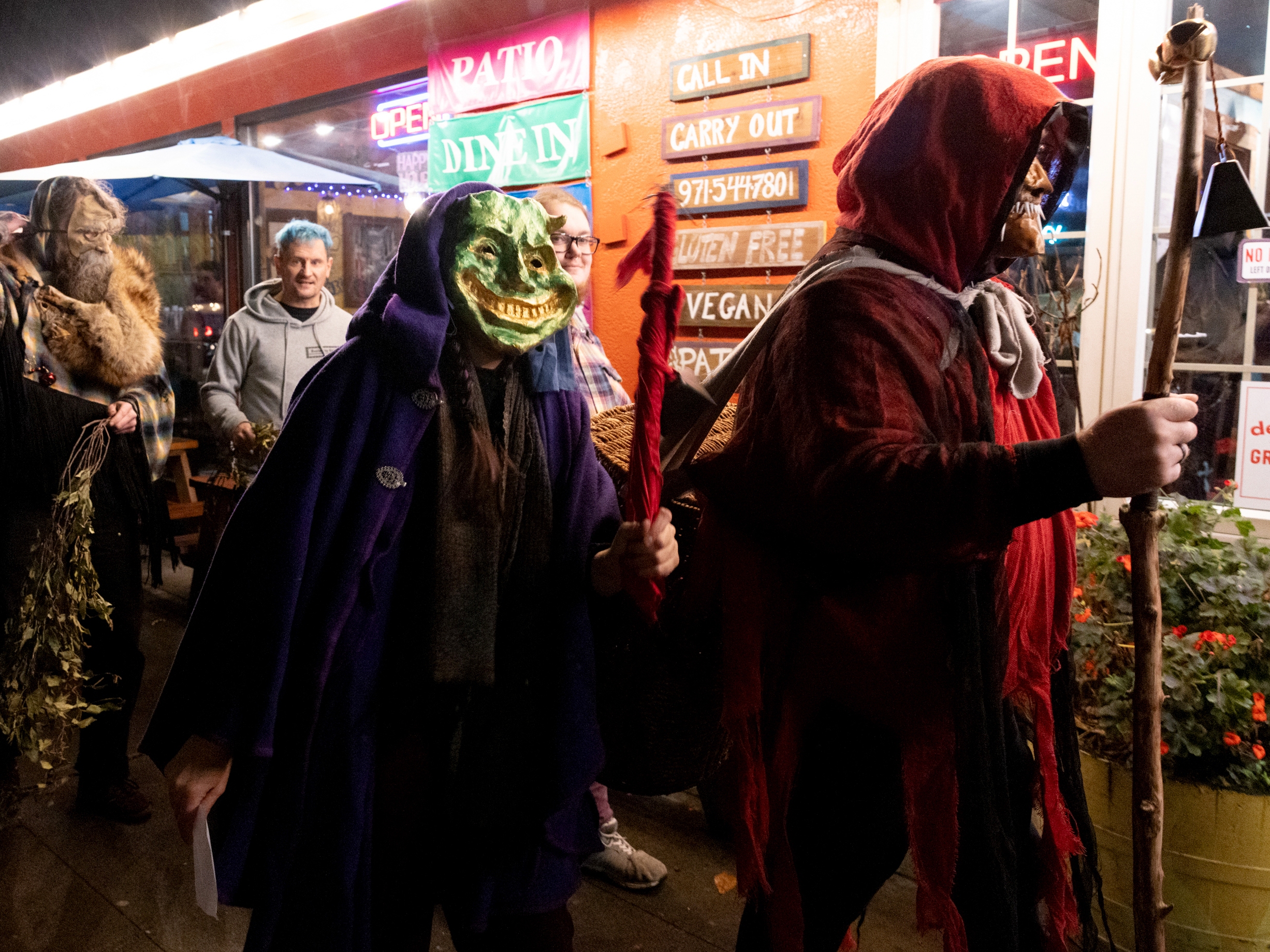 caption: Participants march during the Portland Krampuslauf on December 5, 2025.
