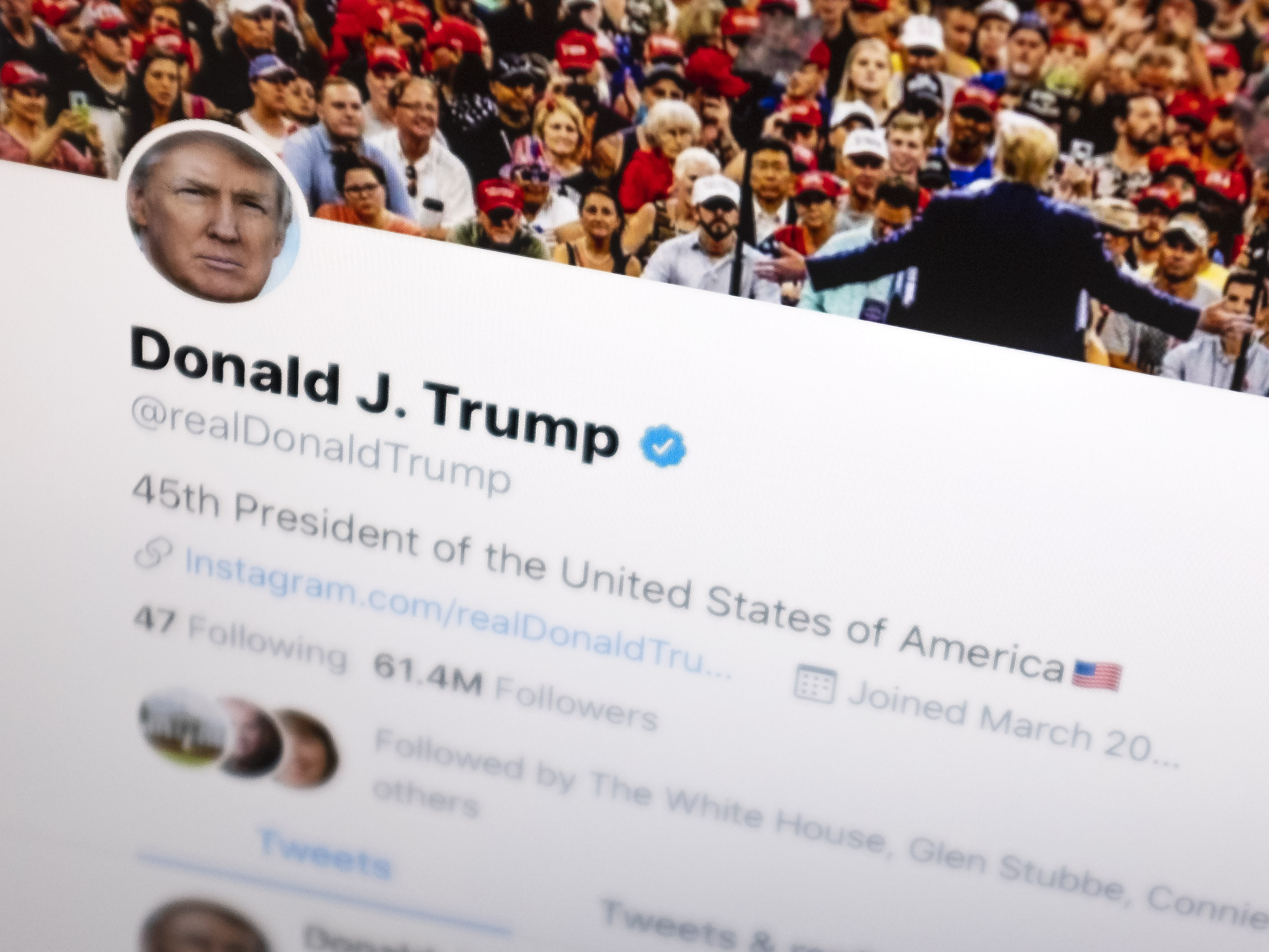 caption: President Trump's Twitter feed had more than 66 million followers as of October 2019.