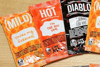 caption: Taco Bell wants customers to collect its sauce packets so they can be turned into other products rather than sent to the landfill.