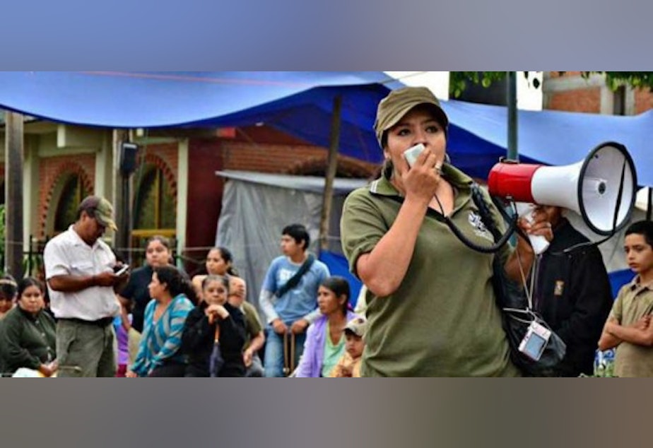 caption: A photo of Nestora Salgado from her website. The caption says it is a photo of her as the leader of the community police.