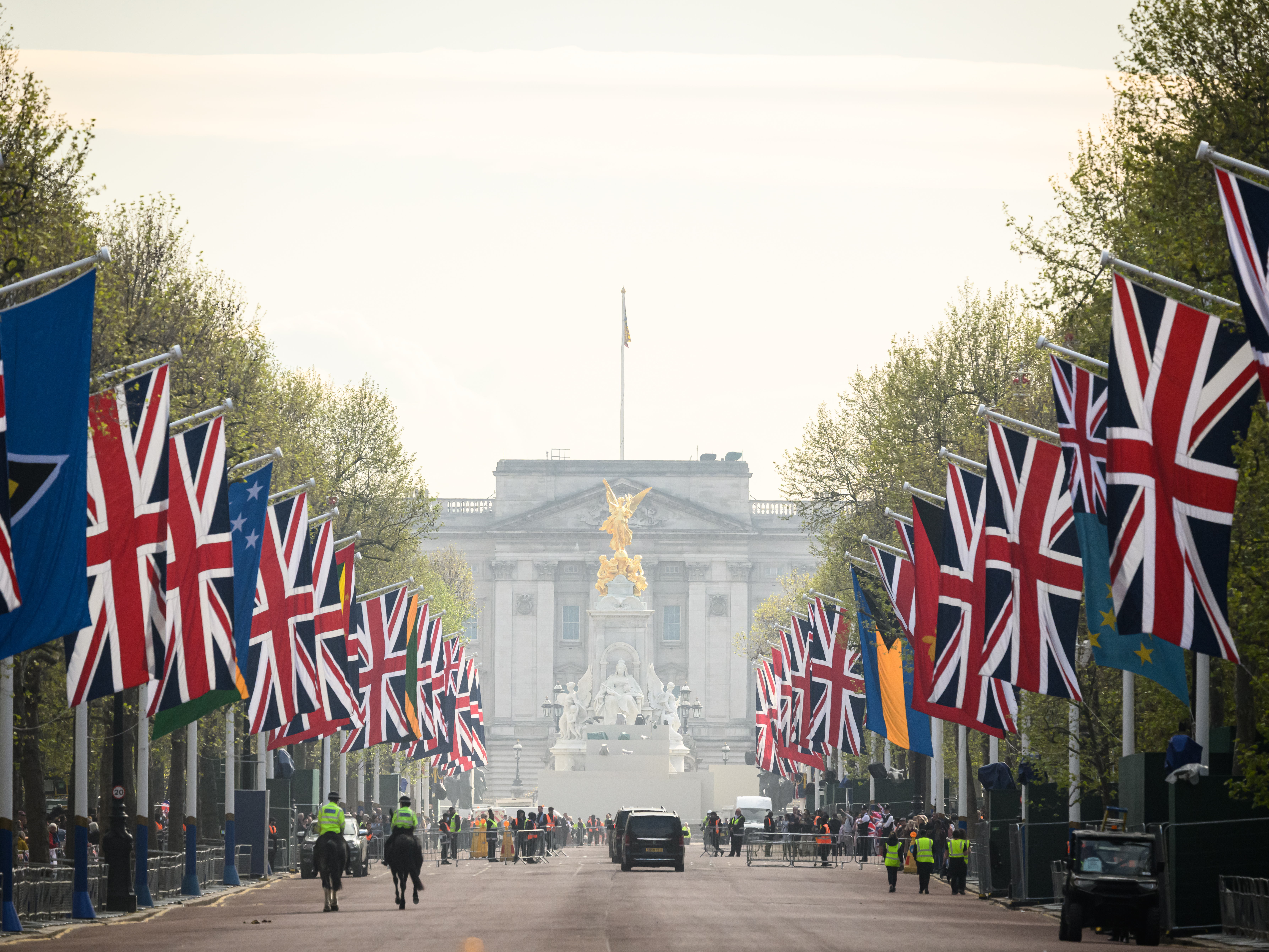 caption: A general view along the Mall toward Buckingham Palace on Thursday in London.