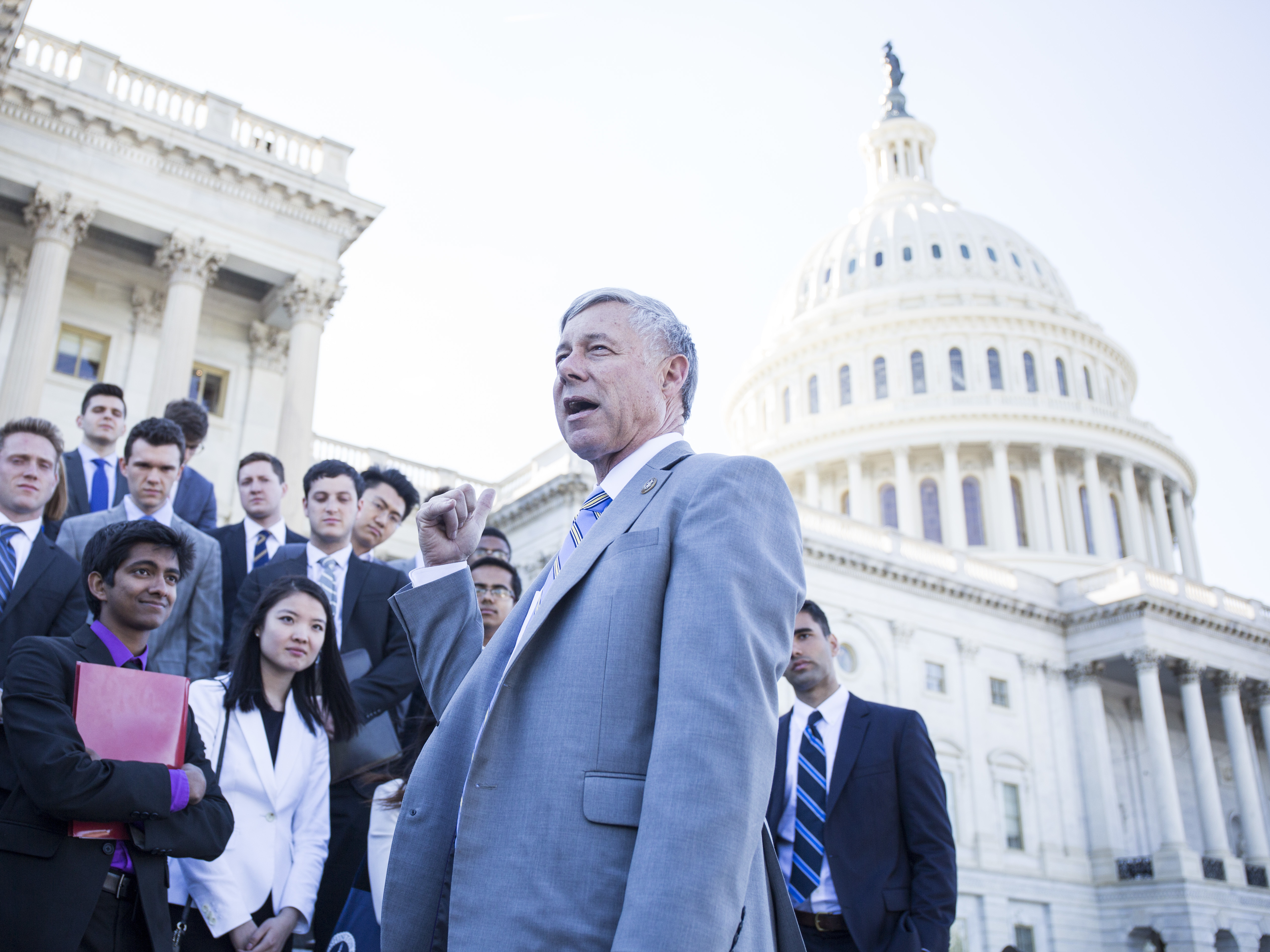 caption: Rep. Fred Upton, seen here outside of the Capitol in May 2017, announced Tuesday he will not seek reelection.