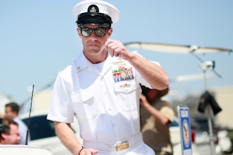 caption: Navy SEAL Special Operations Chief Edward Gallagher during a recess in his trial this summer in San Diego, Calif.