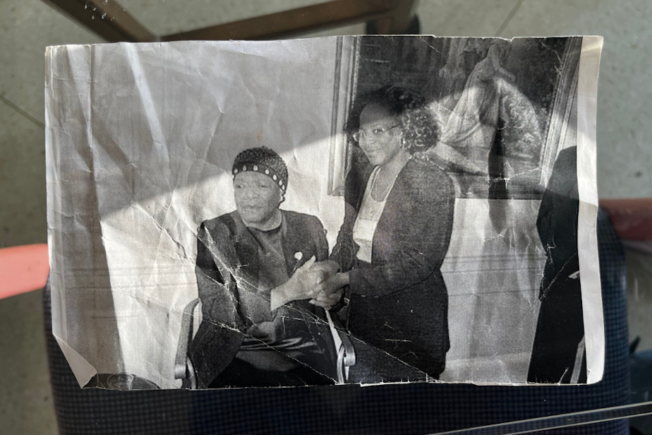 caption: Winona Hollins-Hague and Maya Angelou together during an Odessa Brown patient's monumental sickle cell transplant, an operation carried out by both Odessa Brown Clinic and Fred Hutchinson. Year unknown.