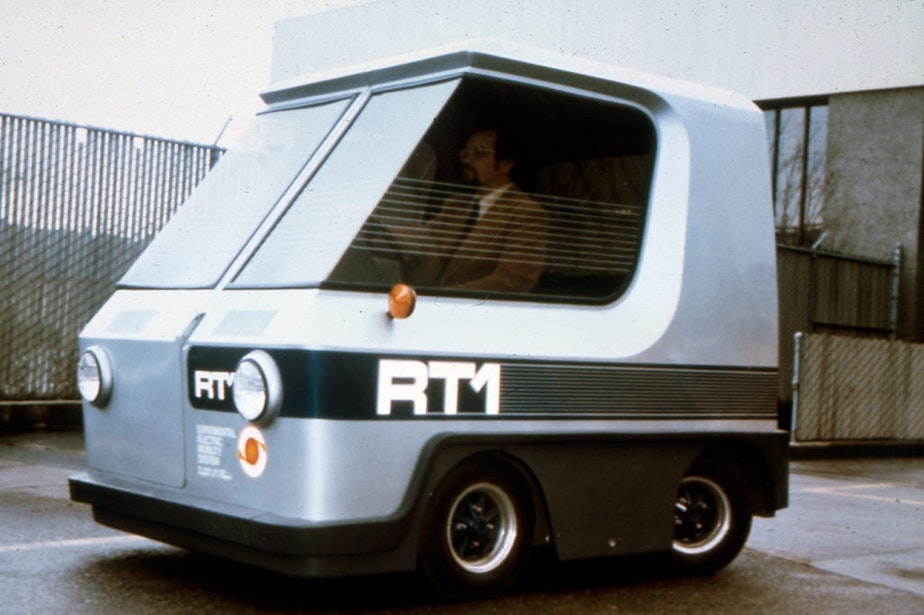 caption: The RT1 electric car prototype, 1976, was only seven feet long and five feet wide, but supposedly could fit four people. 