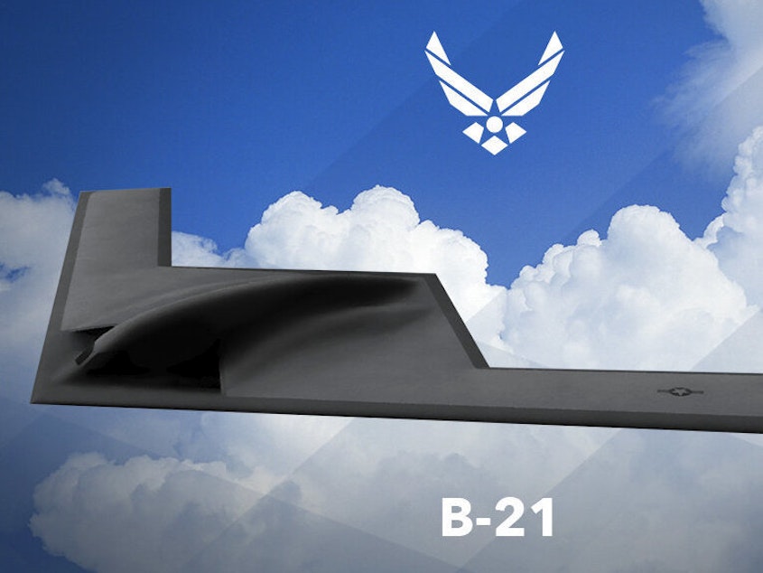 caption: This artist rending provided by the U.S. Air Force shows a U.S. Air Force graphic of the Long Range Strike Bomber, designated the B-21.