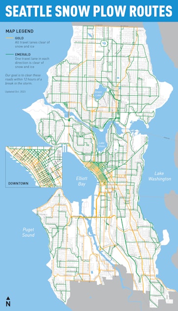 caption: The Seattle Department of Transportation plans to salt and plow major routes through the city during winter weather events. 