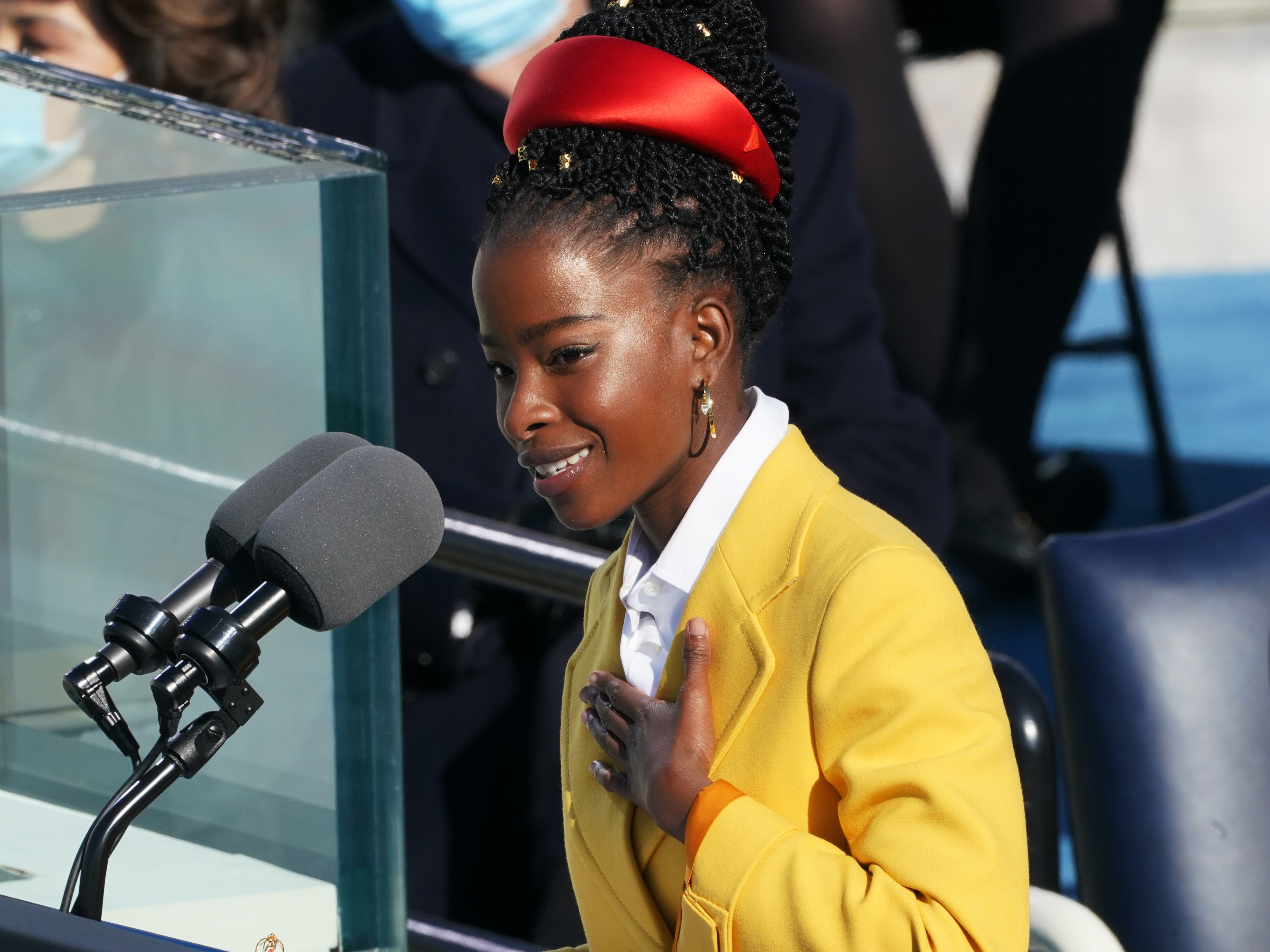 caption: Poet Amanda Gorman performs "The Hill We Climb" during the inauguration of U.S. President Joe Biden.