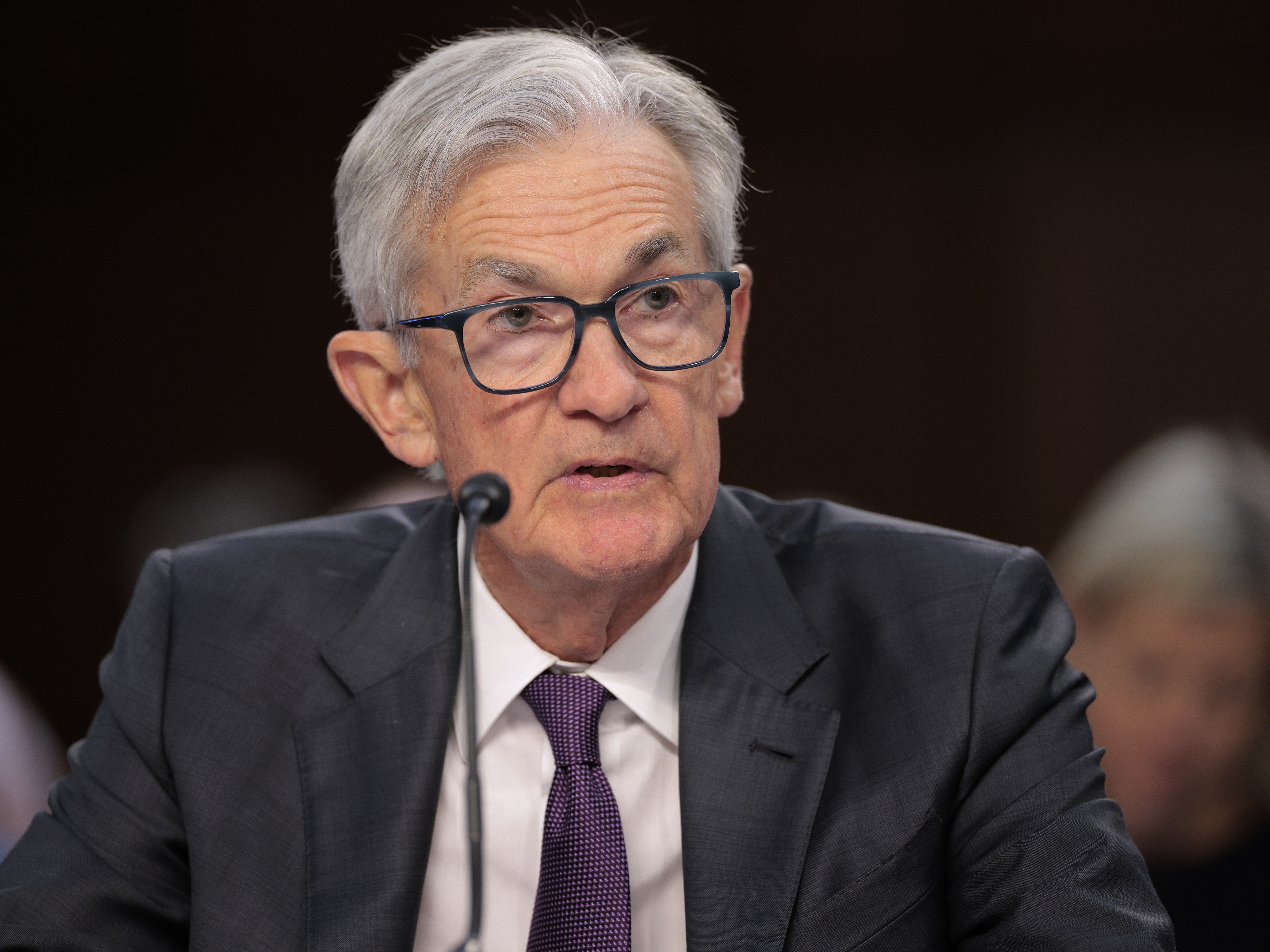 caption: Federal Reserve chairman Jerome Powell testified before the Senate Banking Committee Tuesday. He said the central bank does not need to be in a hurry to make further cuts in interest rates.