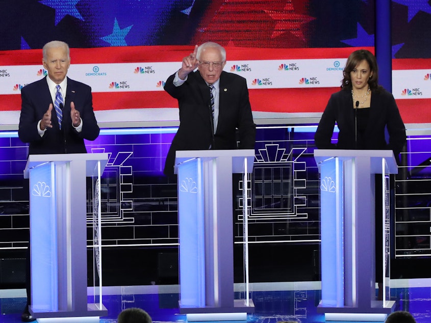 caption: At the June Democratic presidential debate, the matchup between former Vice President Joe Biden and California Sen. Kamala Harris on the second night changed the course of the campaign. Both will be in the next debate on July 30 and 31, but may not be on stage together.