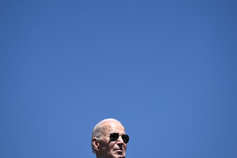 caption: President Biden in Chandler, Ariz., on March 20. Biden is running for reelection, but a surprising number of voters don't believe it.