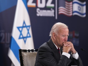 caption: President Biden says he always talks about human rights abroad. But he stopped short of saying he would raise the 2018 killing of journalist Jamal Khashoggi when he meets Saudi leaders on Friday.