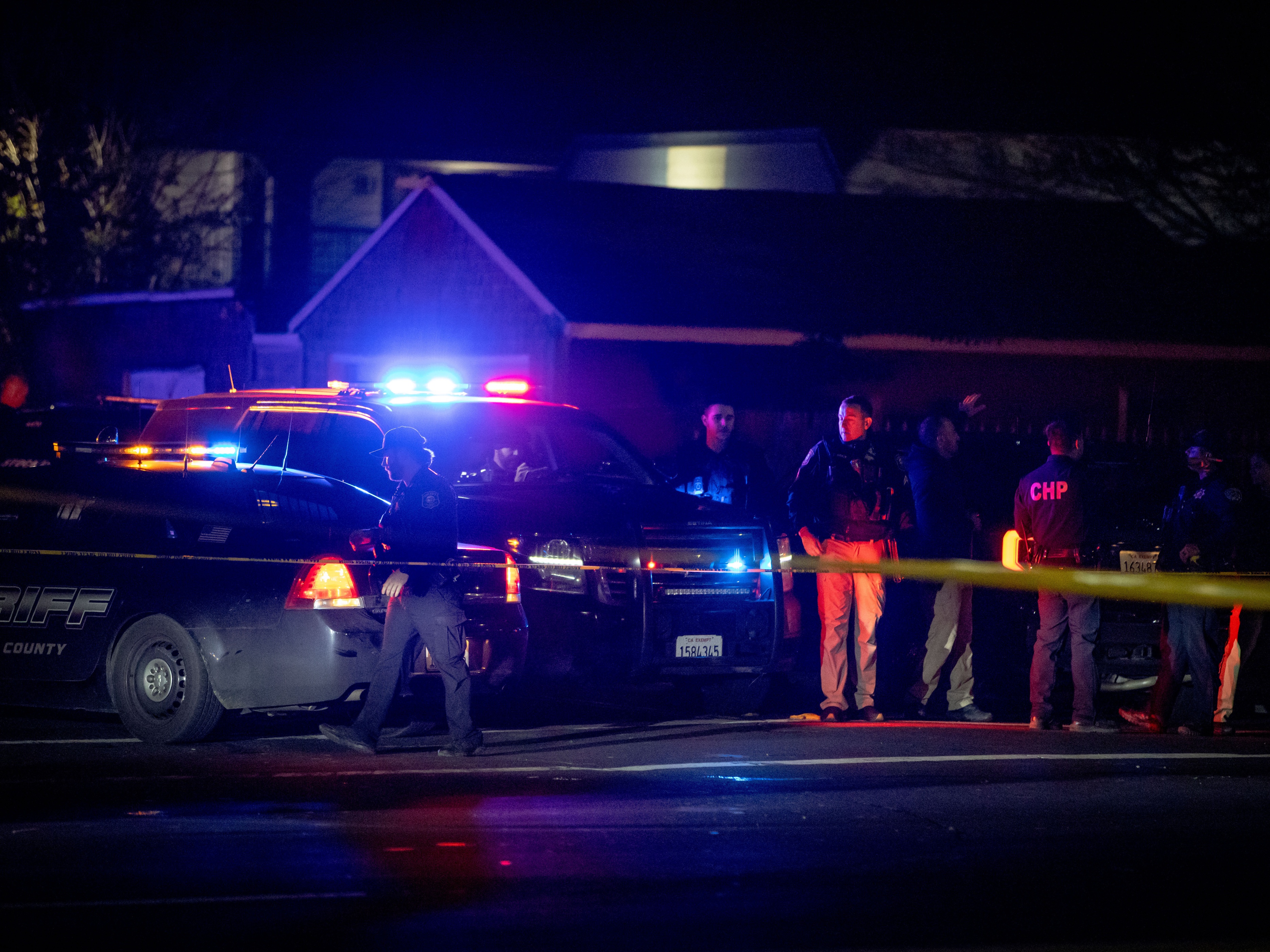 caption: First responders at scene of a mass shooting Saturday, Nov. 29, 2025, in Stockton, Calif.