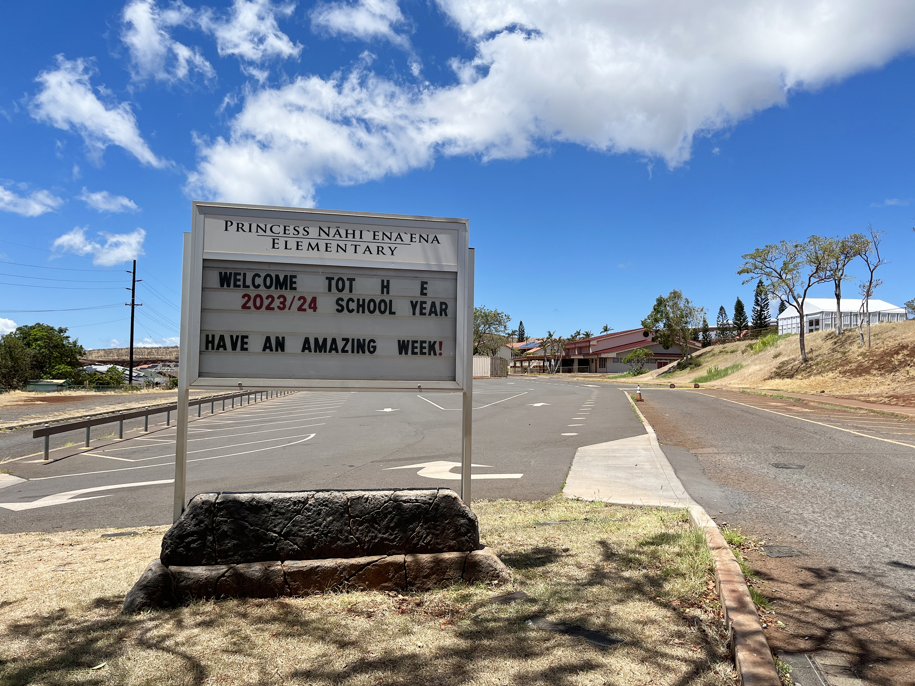 caption: The Princess Nahi'ena'ena Elementary School in Lahaina is closed pending the results of air, water and soil tests.