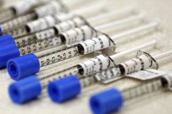 caption: Syringes of fentanyl, an opioid painkiller, sit in an inpatient facility in Salt Lake City. According to the Centers for Disease Control and Prevention, opioid-related overdoses have contributed to the life expectancy drop in the U.S.
