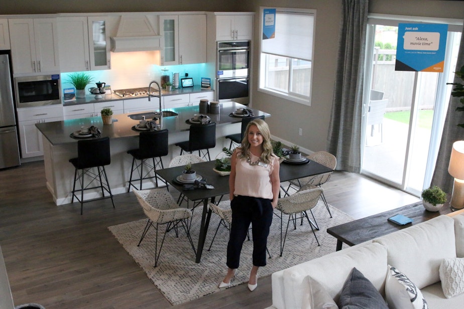 caption: Brittney Svach sells Amazon smart homes in Black Diamond, WA.