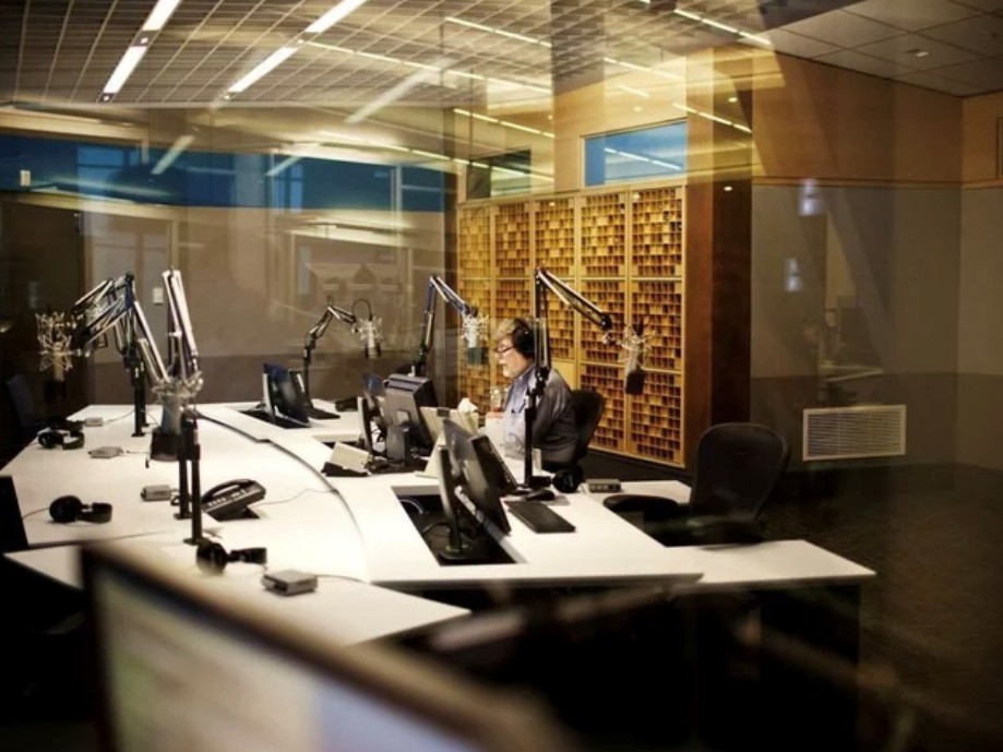 caption: Neal Conan in the studio during the last broadcast of NPR's <em>Talk of the Nation</em>.