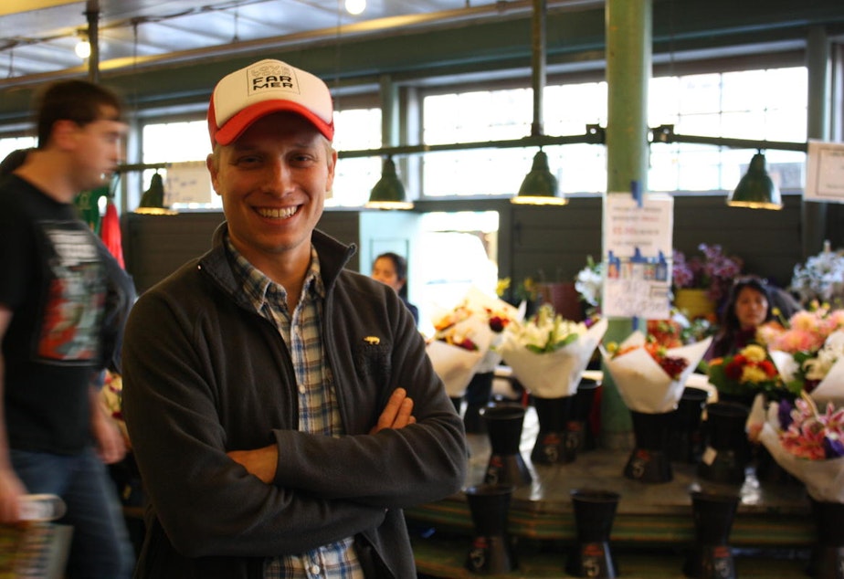 caption: No, not the diner. Zack Cook, a market master at the Pike Place Market is a descendant of the Dennys, one of Seattle's first pioneering families.