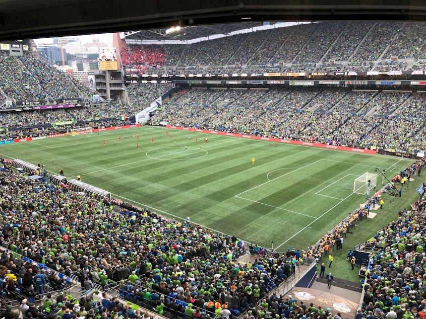 caption: 69,274 fans packed CenturyLink Field during the MLS finals  in Seattle on Sunday, Nov. 10, 2019.