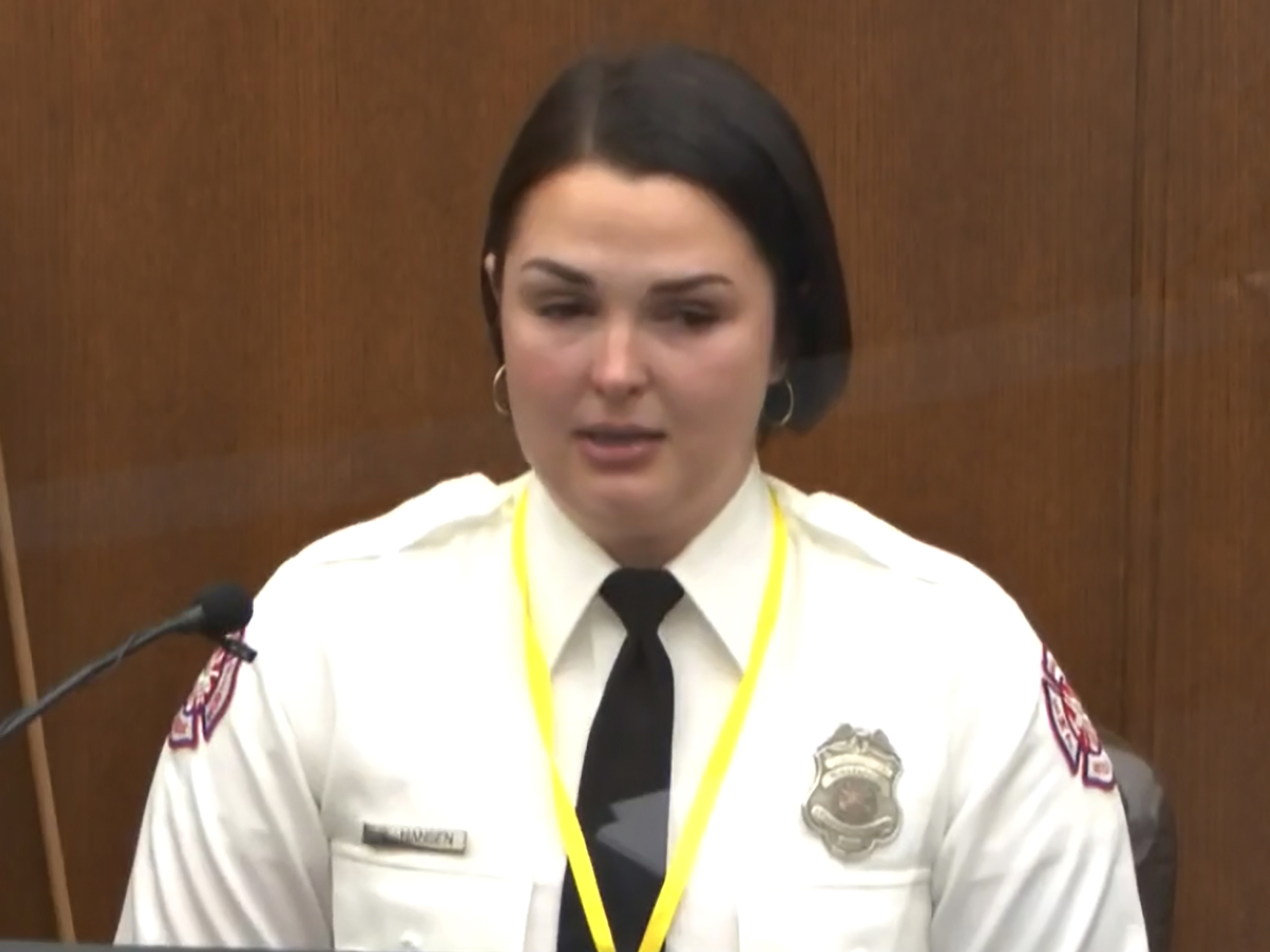 caption: Minneapolis firefighter Genevieve Hansen testifies Tuesday in the trial of former police officer Derek Chauvin in the May 25, 2020, death of George Floyd.