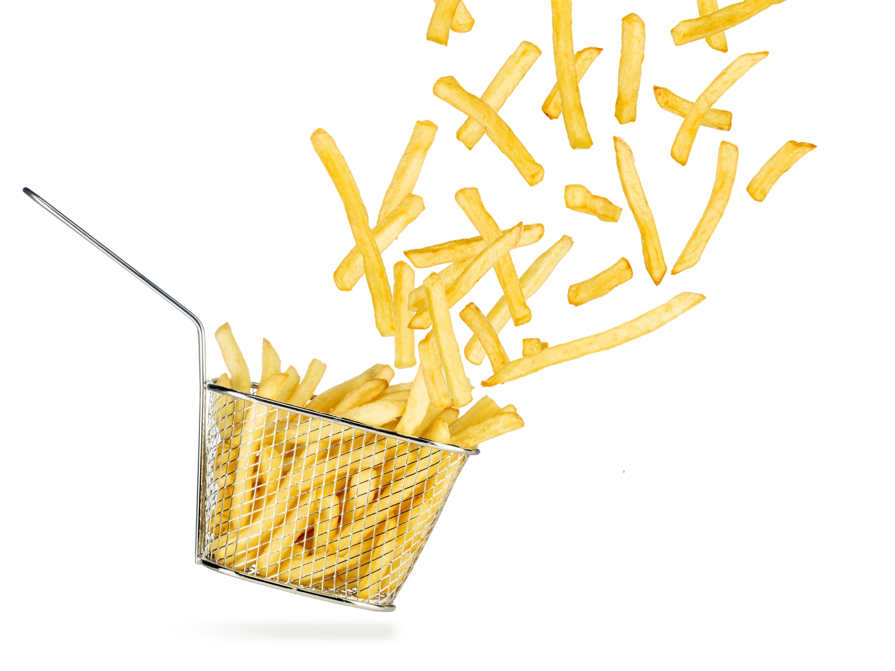 Tasty french fries flying