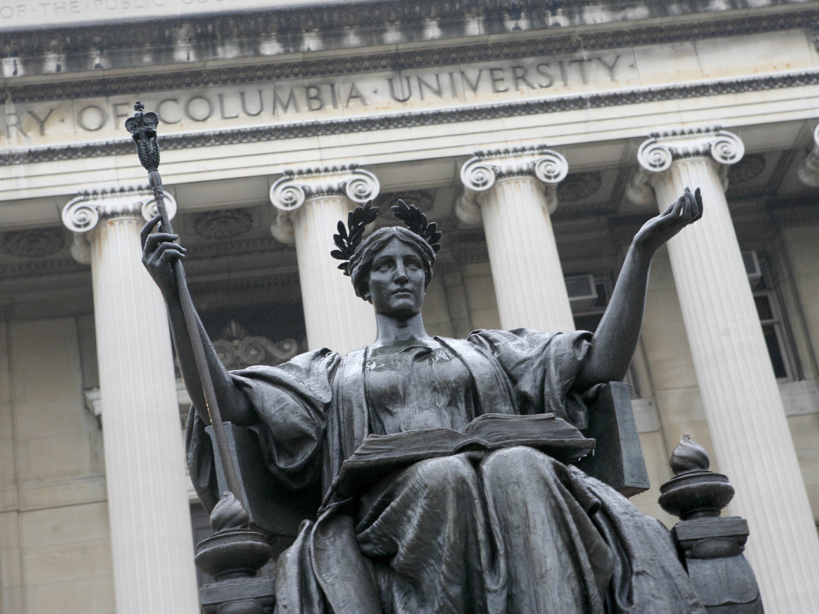 caption:  The statue of Alma Mater on the campus of Columbia University in New York.