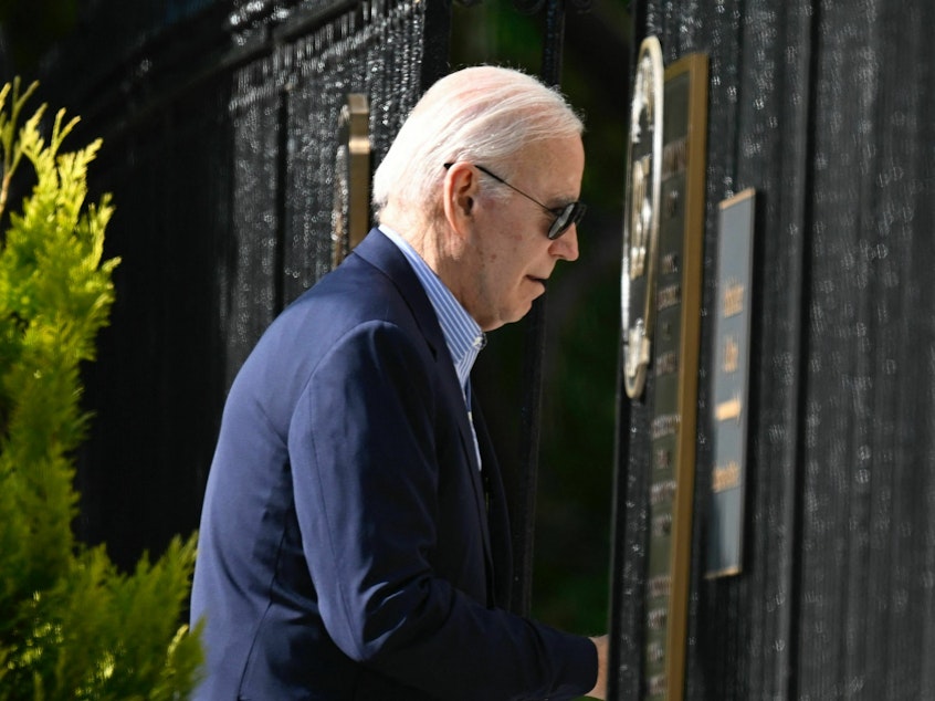 caption: President Biden — seen here in Washington on July 22, 2023 — is announcing some new measures to address extreme heat, including more inspections to protect workers.