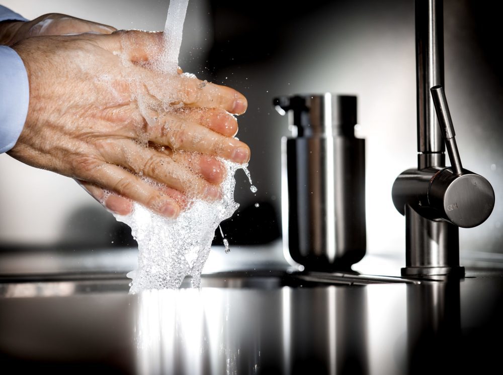 caption: An illustraton picture shows a person washing their hands with disinfectant soap on March 4, 2020, in Heiloo. (Koen Van Weel/AFP)