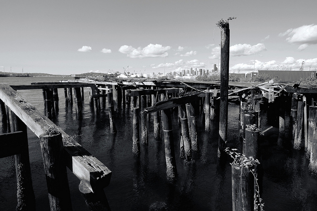 caption: Previous development of Seattle's waterfront may have left behind impediments to Bertha, the SR 99 tunneling machine.